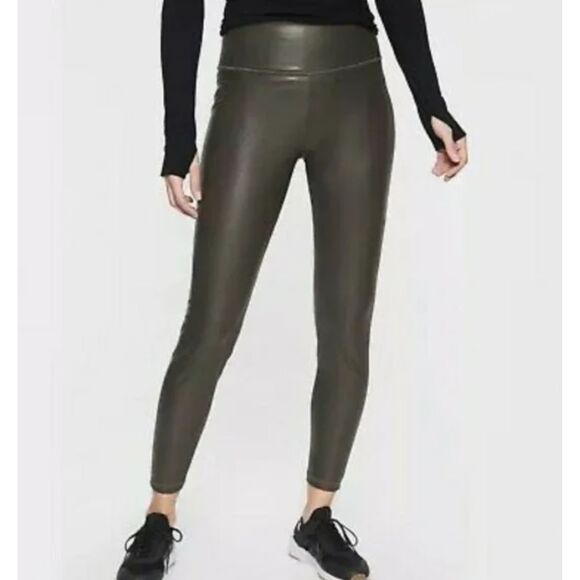 Athleta All Over Gleam Gray Faux Leather Tight Leggings Stretch Activewear Sz L - Picture 1 of 11